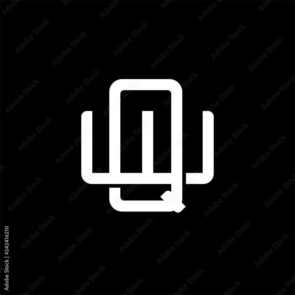 Initial letter W and Q, WQ, QW, overlapping interlock monogram logo, white color on black background Initial letter W and Q, WQ, QW, overlapping interlock monogram logo, white color on black background