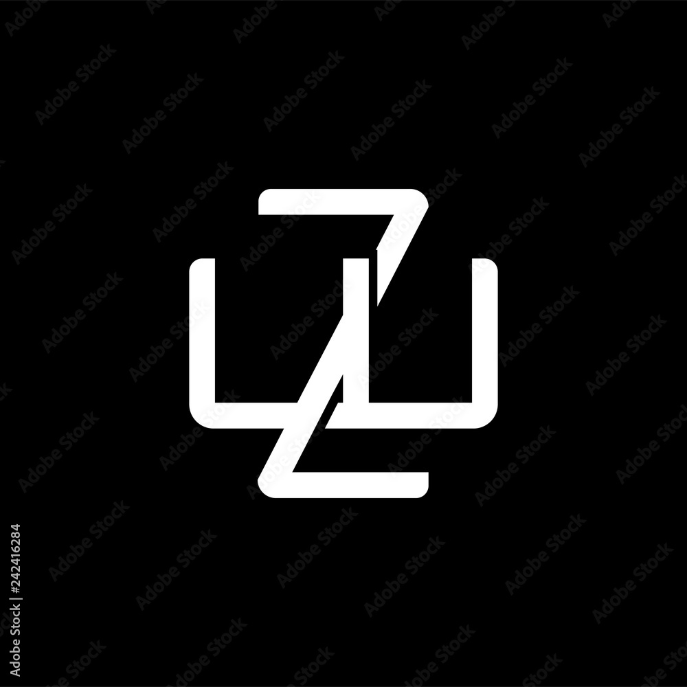 Initial letter W and Z, WZ, ZW, overlapping interlock monogram logo, white color on black background