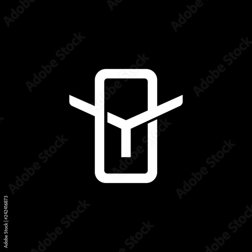 Initial letter Y and O, YO, OY, overlapping interlock monogram logo, white color on black background