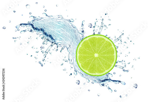 lime slice water splash isolated on white