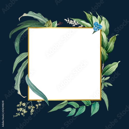 Empty frame with green leaves design vector
