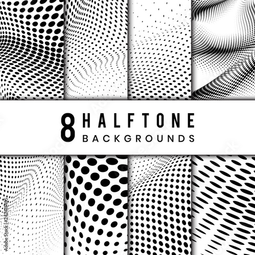 Black and white wavy halftone background vector set