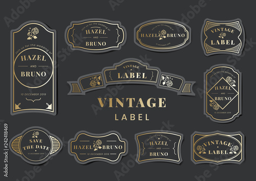 Vintage wedding invitation label vector set
