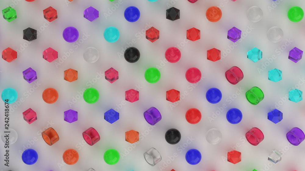 Pattern from colorful primitives on white surface Pattern from colorful primitives on white surface