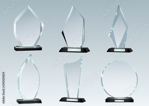 Glass Trophy Awards template. Vector prize isolated on transparent background