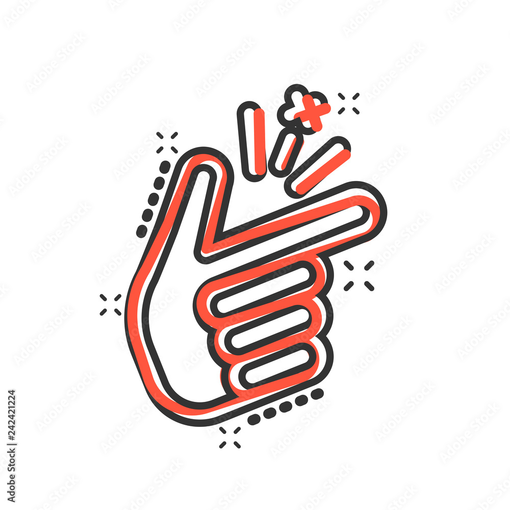 Finger snap icon in comic style. Fingers expression vector cartoon illustration pictogram. Snap gesture business concept splash effect. Finger snap icon in comic style. Fingers expression vector cartoon illustration pictogram. Snap gesture business concept splash effect.