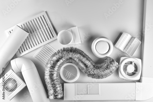 ventilation system components on white background top view photo
