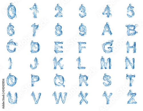 water splashing fonts a to z and 1 to 10