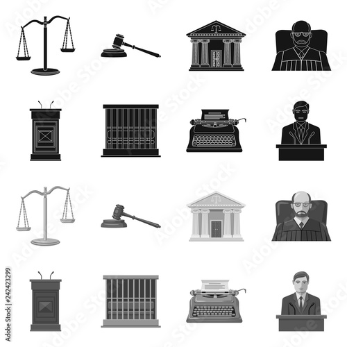 Isolated object of law and lawyer logo. Collection of law and justice stock vector illustration.