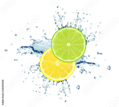 lime and lemon slice water splash isolated on white © slawek_zelasko