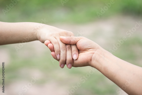 Couples holding hands on Valentine's Day On blurred natural outdoor background © photosky99