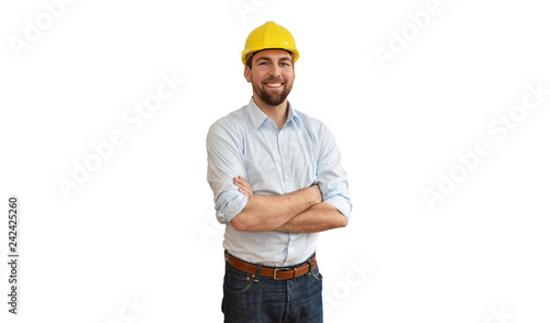 portrait of a successful engineer in mechanical engineering in industry on white background photo