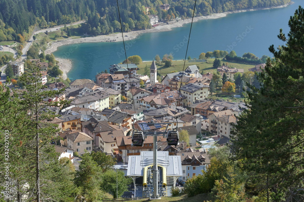 Molveno Lake panorama from the cableway to Pradel plateau