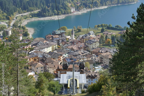 Molveno Lake panorama from the cableway to Pradel plateau