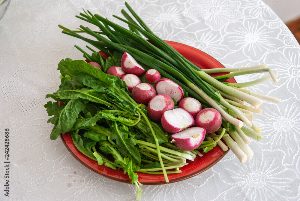 Azerbaijani style radish, scallion and arugula plate Azerbaijani style radish, scallion and arugula plate
