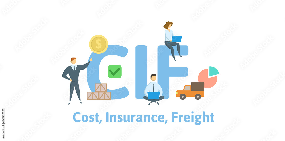 CIF, Cost Insurance Freight. Concept with keywords, letters and icons. Colored flat vector illustration. Isolated on white background. CIF, Cost Insurance Freight. Concept with keywords, letters and icons. Colored flat vector illustration. Isolated on white background.
