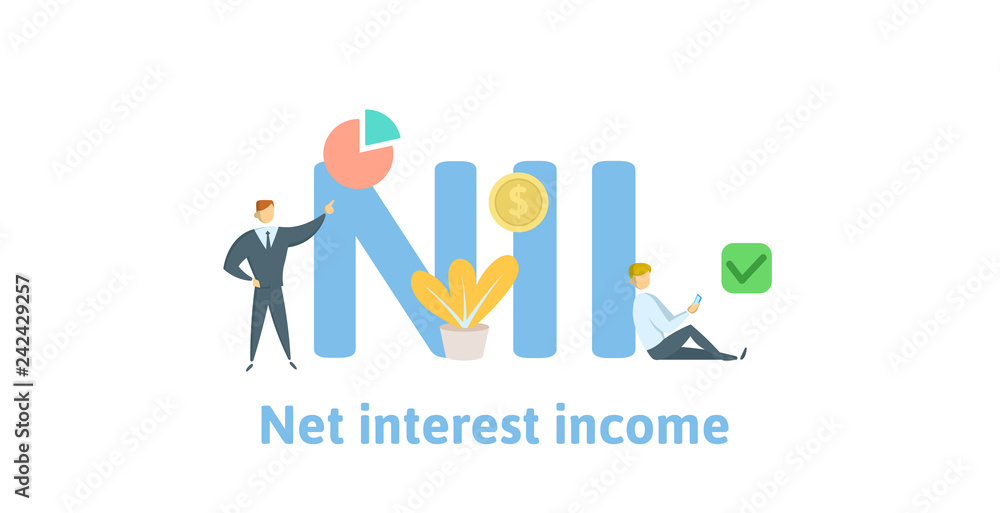 NII, Net Interest Income. Concept with keywords, letters and icons. Colored flat vector illustration. Isolated on white background. NII, Net Interest Income. Concept with keywords, letters and icons. Colored flat vector illustration. Isolated on white background.