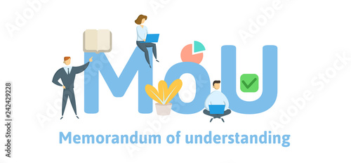 MoU, Memorandum of Understanding. Concept with keywords, letters and icons. Colored flat vector illustration. Isolated on white background.