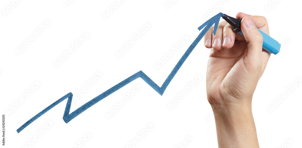 Hand drawing a graph using a blue marker, isolated on white background Hand drawing a graph using a blue marker, isolated on white background