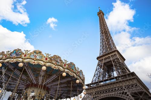 french carousel and eiffel tower