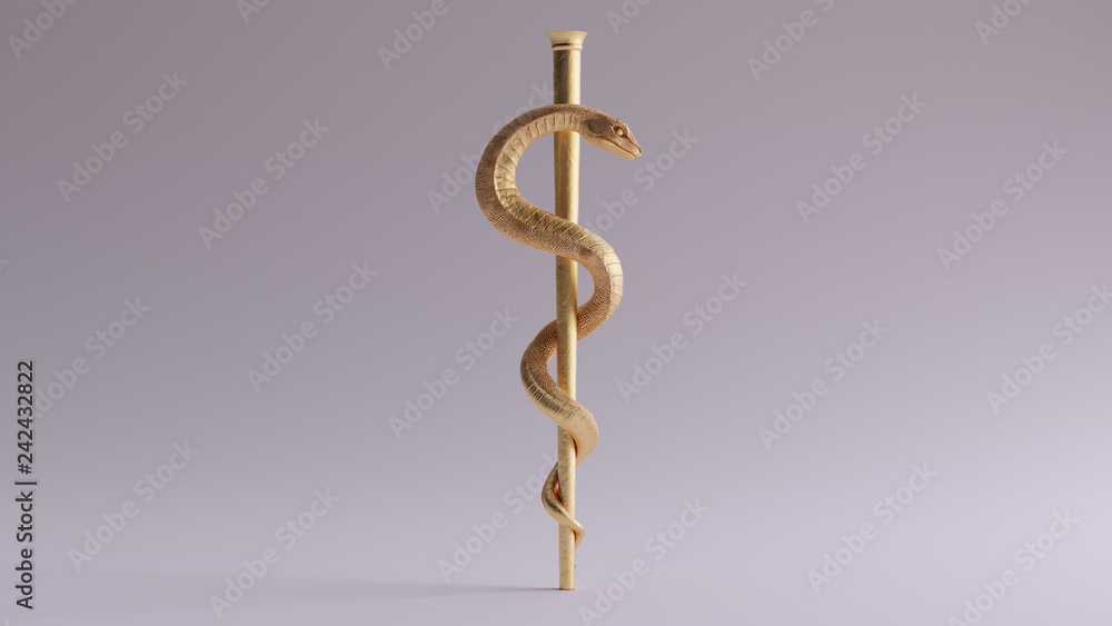 Gold Medical Serpent Symbol Rod of Asclepius 3d illustrations Stock