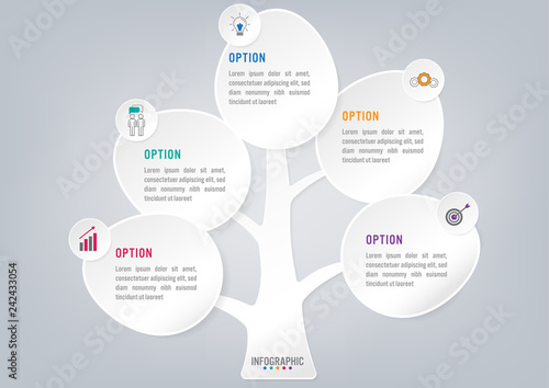 Business infographic trees shape with 5 leaves options