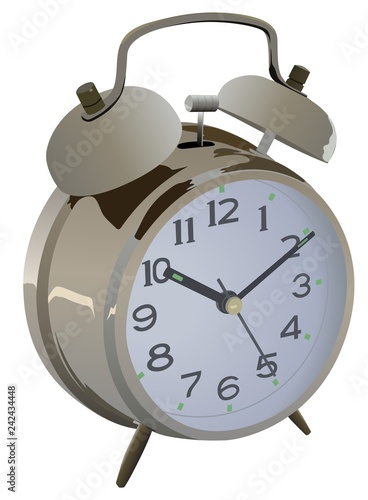 Golden Vintage Alarm Clock on White Background - Colored Illustration, Vector