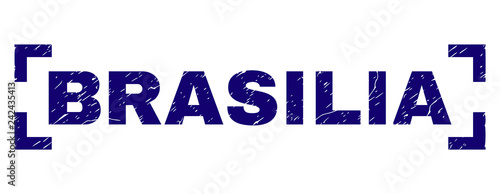 BRASILIA caption seal print with corroded style. Text tag is placed between corners. Blue vector rubber print of BRASILIA with corroded texture.