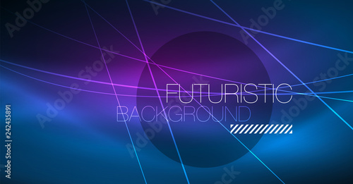 Neon glowing magic background, neon banner, night sky wallpaper. Magic light effect. Christmas abstract pattern.