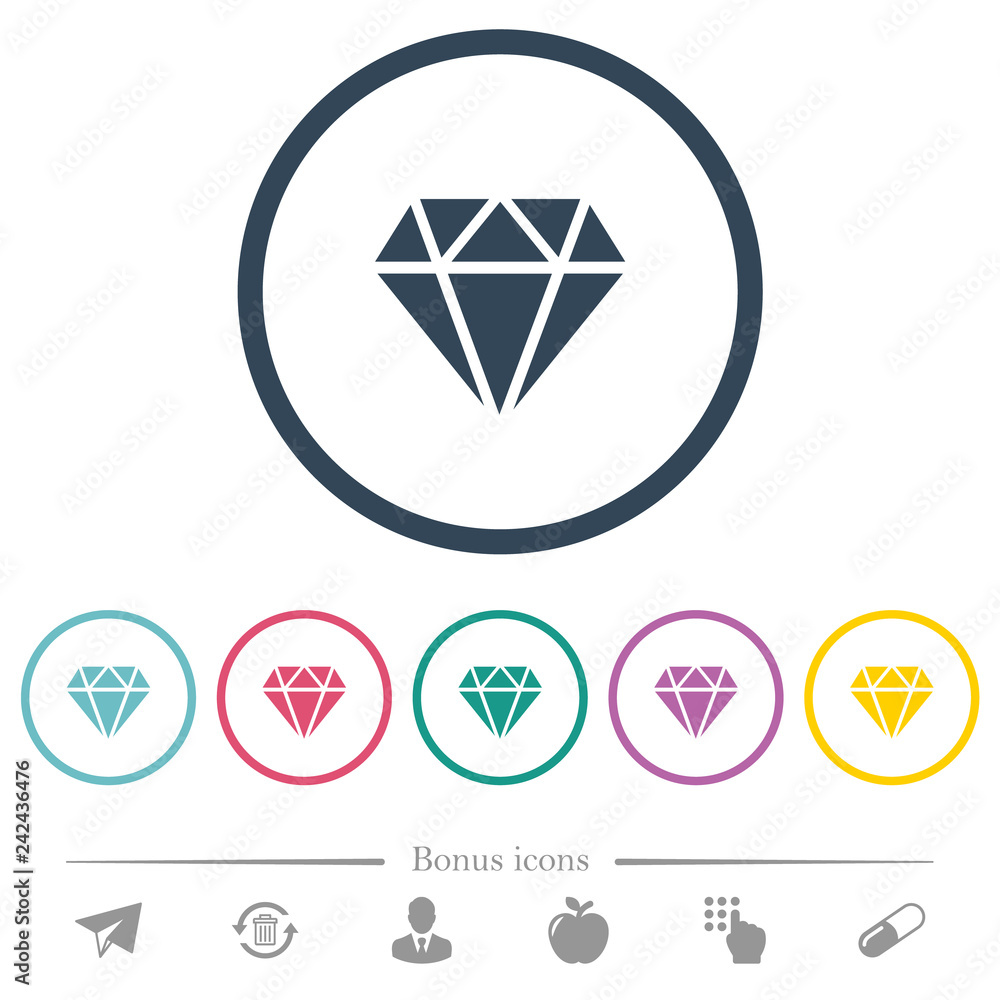 Diamond flat color icons in round outlines Diamond flat color icons in round outlines