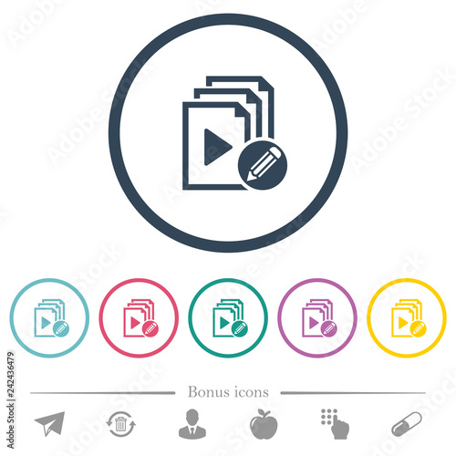 Edit playlist flat color icons in round outlines