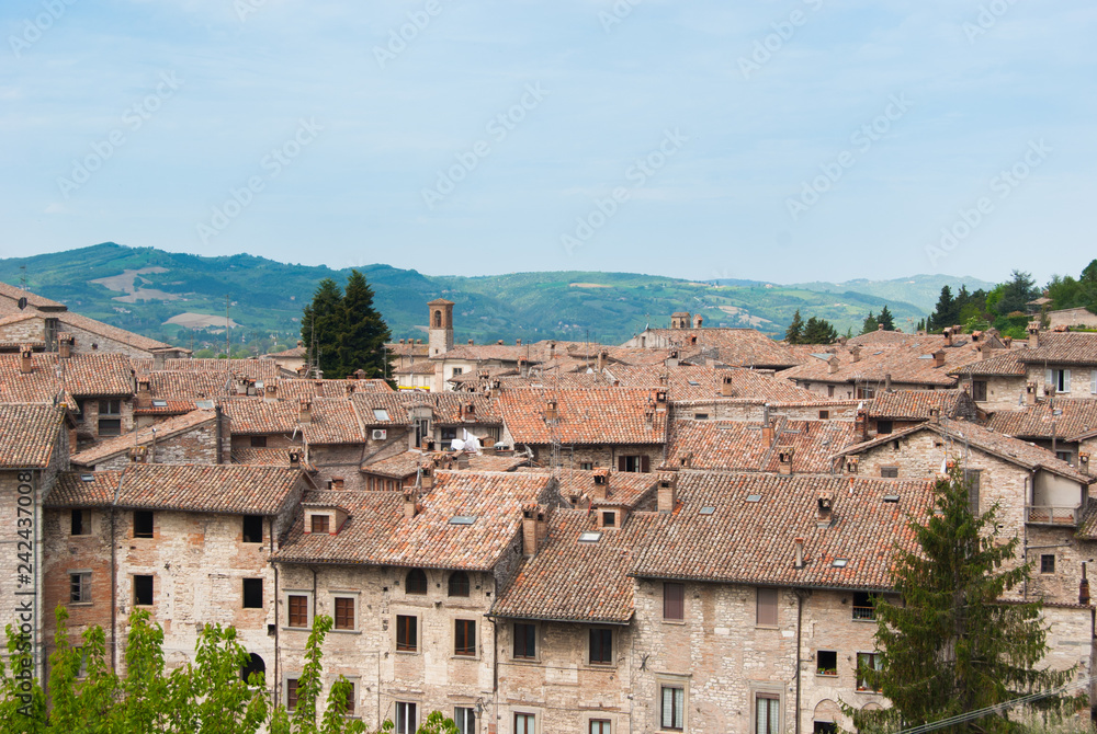 Glimpse on the typical roofs and hills of Gubbio city