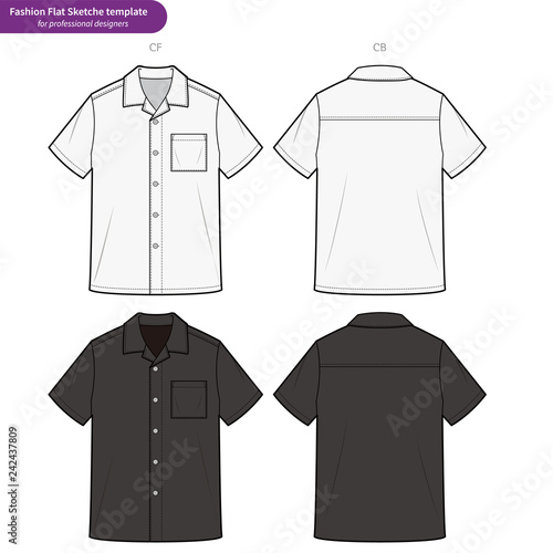 SHORT SLEEVE SHIRTS fashion flat technical drawing template	