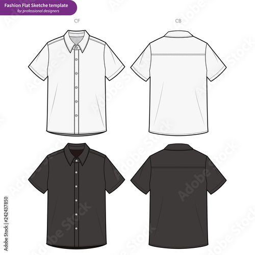 SHORT SLEEVE SHIRTS fashion flat technical drawing template	
