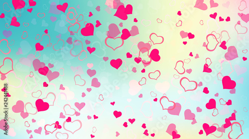 Design element for wallpaper, textiles, packaging, printing, holiday invitation for wedding. Red hearts of confetti are falling. Festive background. Red on Gradient fond Vector.