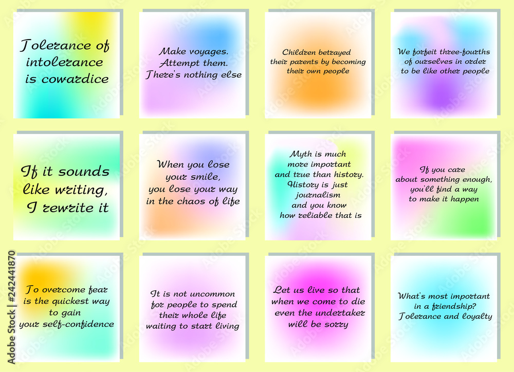 Set of 20 vector Motivation Inspiration Quotes about love. Ready to post in social media, brochure, magazine. 