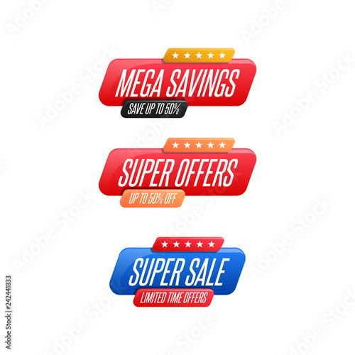 Mega Savings, Super Offers & Super Sale Labels