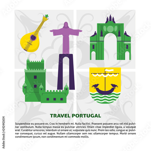 Travel Portugal concept banner template in flat style