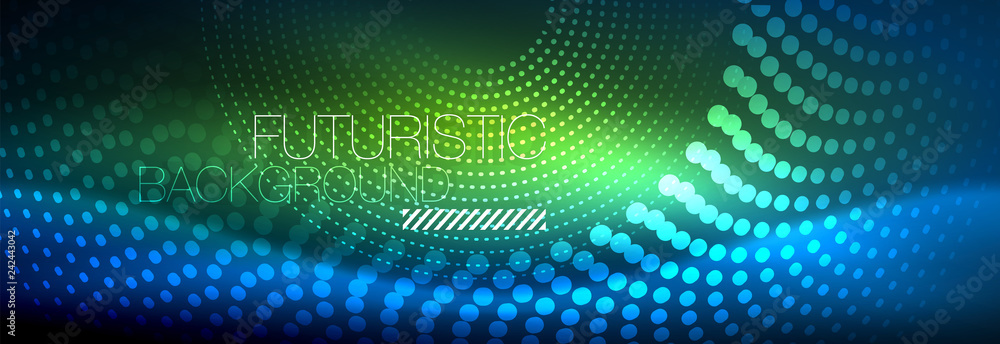 Glowing neon circle line dots, round line design, abstract style on black background. Neon abstract round circles Magic neon lights and glowing dots Glowing neon circle line dots, round line design, abstract style on black background. Neon abstract round circles Magic neon lights and glowing dots