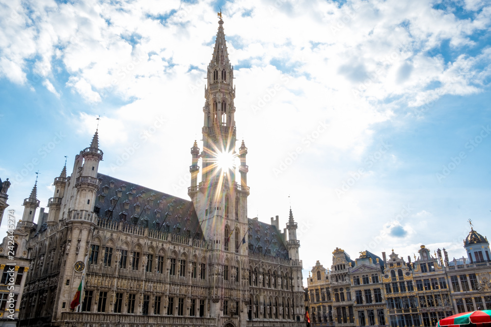 Brussels, Grand Place buildings in beautiful summer sunrise, Belgium.jpg