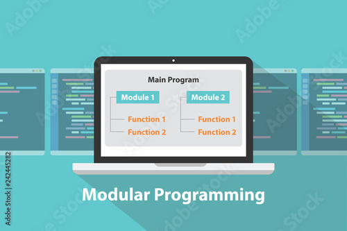 modular programming language concept terms in development program science education - vector