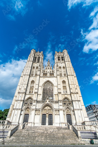 Tall building of the Cathedral of St Michael and St Gudula in the center of Brussels, Belgium, Europe