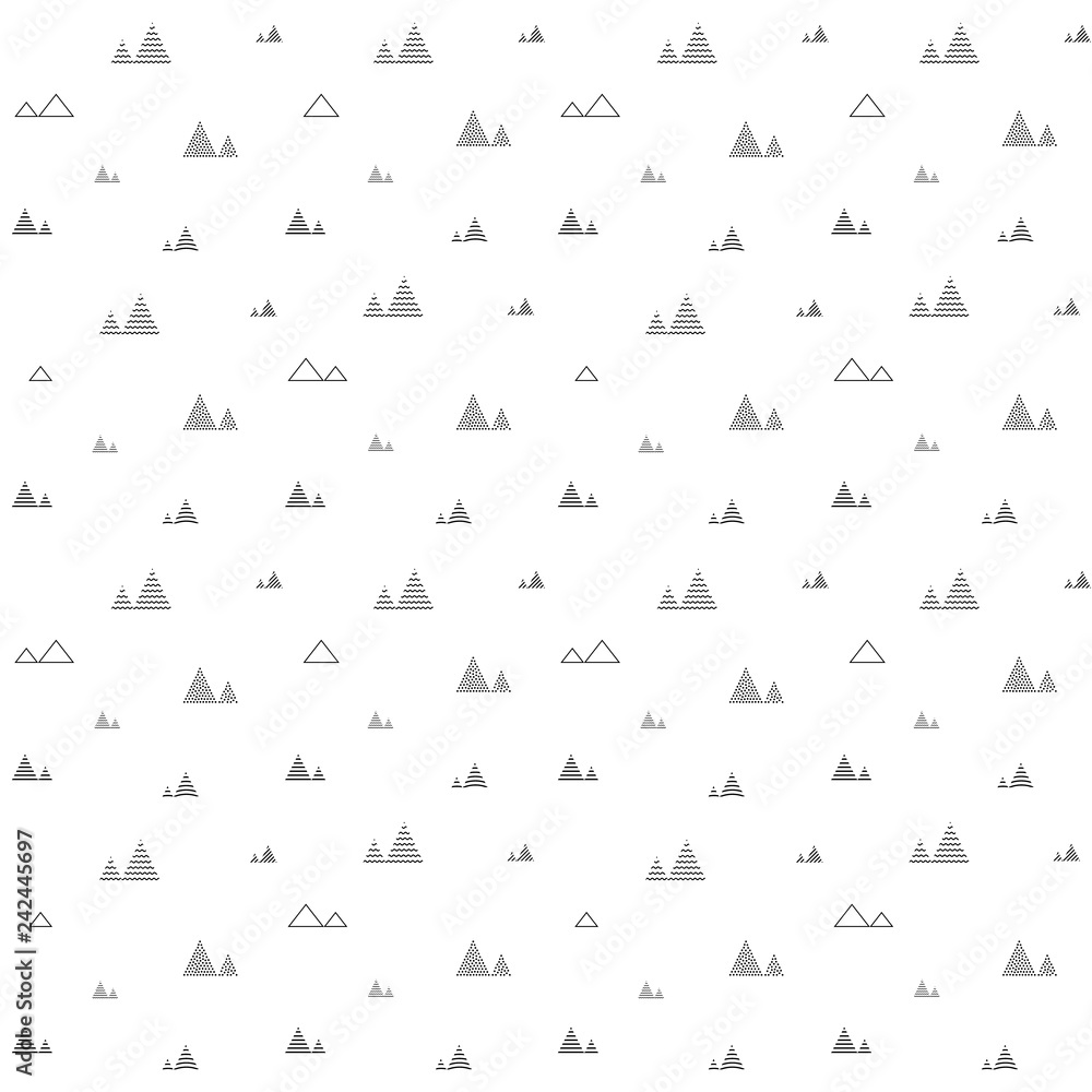 Triangles seamless pattern. Abstract geometric repeat with little and tiny triangular shaped trees or homes.