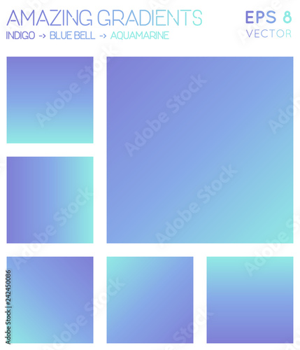 Colorful gradients in indigo, blue bell, aquamarine color tones. Adorable gradient background, likable vector illustration. photo