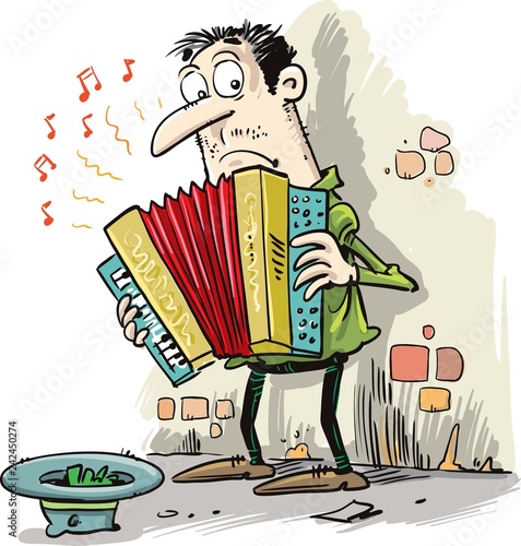 Street musician with donate hat and money