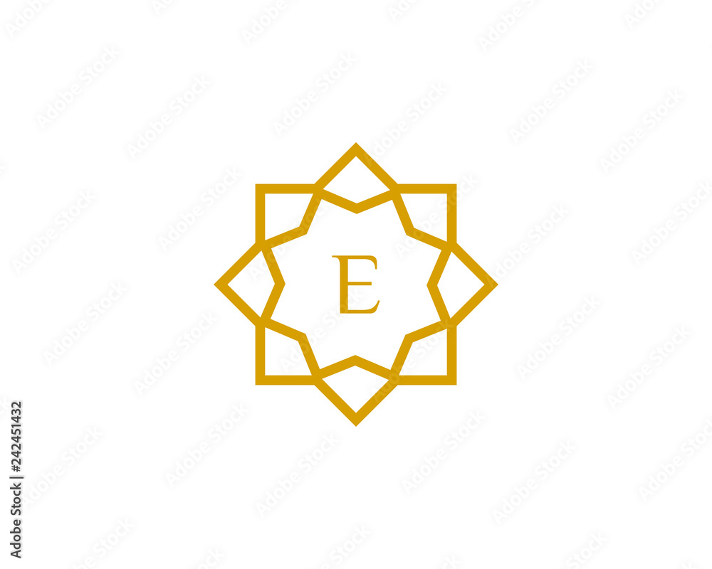 E initial letter logo with luxury ornament