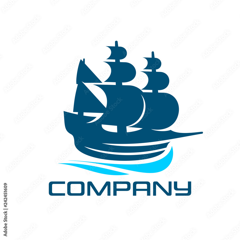 Retro logo of a large sailboat Retro logo of a large sailboat