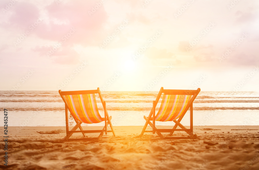 Couple Of Deck Chairs On Empty Sea Beach Tropical Spa Resort In Exotic Country Vacation Travel To Thailand Stock 写真 Adobe Stock