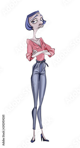 Old lady supercilious look Vector. Cartoon character. Dressed fashions