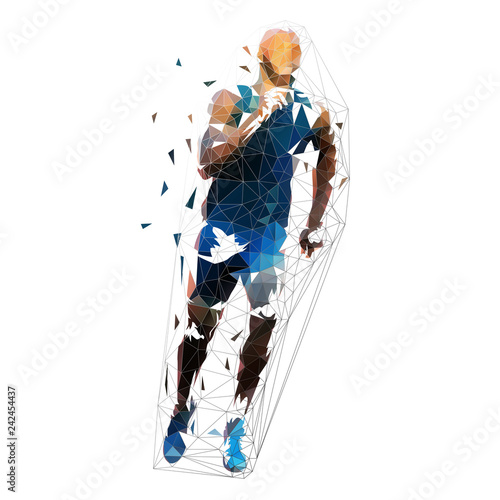 Run. Sprinting man, low polygonal geometric illustration. Vector running man, front view